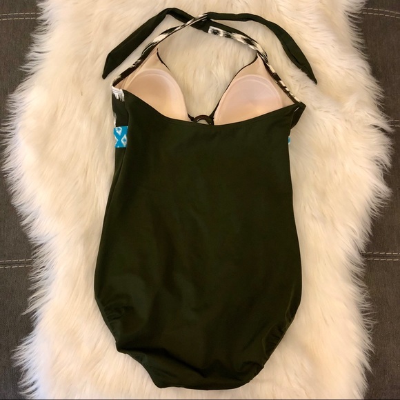 ✅ SOLD! Merona Olive Green Tie Neck One Piece - Picture 3 of 10